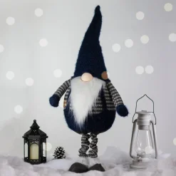 Hot LED Lighted Extendable Gnome Christmas Figure - 41" - Blue and Gray Gnomes