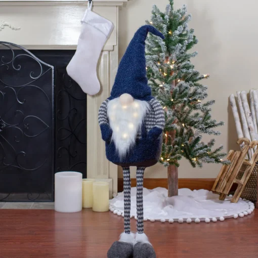 Hot LED Lighted Extendable Gnome Christmas Figure - 41" - Blue and Gray Gnomes