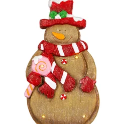 Sale LED Lighted Gingerbread Snowman with Lollipop Christmas Figure - 15.5" Snowmen
