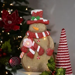 Sale LED Lighted Gingerbread Snowman with Lollipop Christmas Figure - 15.5" Snowmen