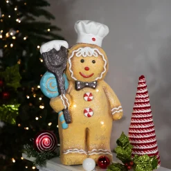 Discount LED Lighted Glittered Gingerbread Snowman Chef Christmas Figure - 17.5" Snowmen