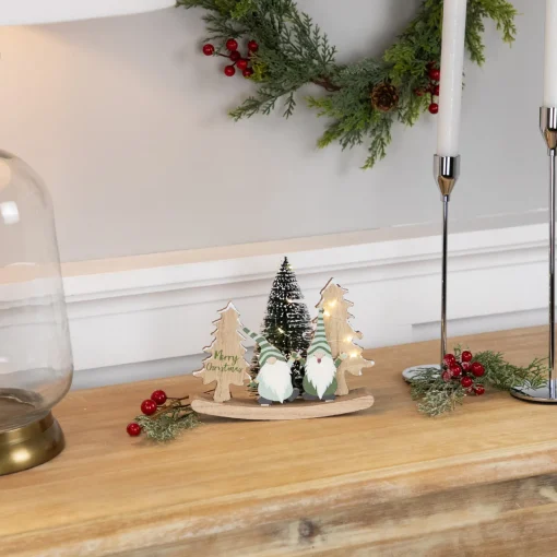 Discount LED Lighted Gnomes and "Merry Christmas" with Trees Decoration - 6.5" Gnomes