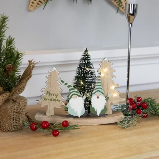 Discount LED Lighted Gnomes and "Merry Christmas" with Trees Decoration - 6.5" Gnomes