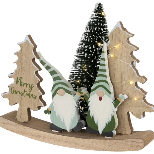 Discount LED Lighted Gnomes and "Merry Christmas" with Trees Decoration - 6.5" Gnomes