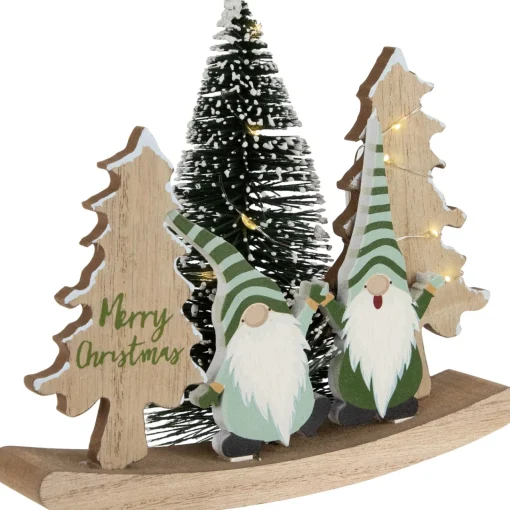 Discount LED Lighted Gnomes and "Merry Christmas" with Trees Decoration - 6.5" Gnomes