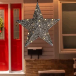Discount LED Lighted Hanging Star Outdoor Christmas Decoration - 18" - Silver - Warm White Stars