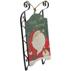 Outlet LED Lighted Hanging Wooden and Metal Santa Claus Decorative Christmas Sleigh - 19.5" Sleighs