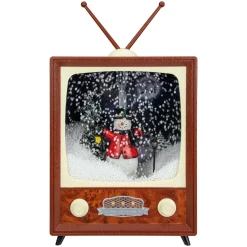 LED Lighted Musical Snowing Snowman TV Set Christmas Decoration - 12" Animated & Musical