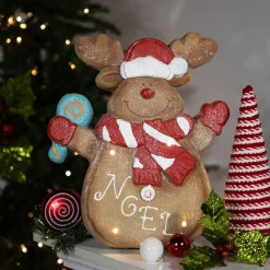LED Lighted "Noel" Gingerbread Reindeer Christmas Decoration - 14.25" Animals