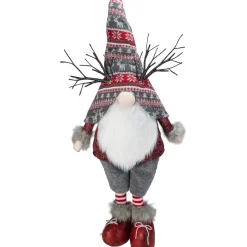 Hot LED Lighted Nordic Hat Standing Santa Christmas Gnome with Antlers - 30" - Gray Gnomes
