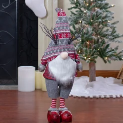 Hot LED Lighted Nordic Hat Standing Santa Christmas Gnome with Antlers - 30" - Gray Gnomes
