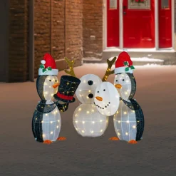 Best LED Lighted Penguins Building Snowman Outdoor Christmas Decoration - 35" - Set of 3 Snowmen