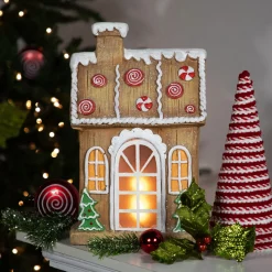 Discount LED Lighted Peppermint Gingerbread House Christmas Decoration - 14" Building Sets