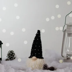 Hot LED Lighted Polka Dot Knit Hat Gnome Christmas Decoration - 10" - Black and White Gnomes
