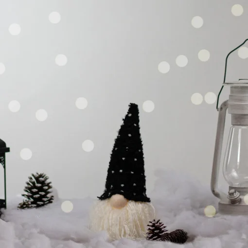 Hot LED Lighted Polka Dot Knit Hat Gnome Christmas Decoration - 10" - Black and White Gnomes