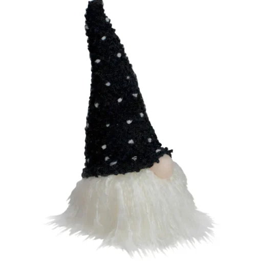 Hot LED Lighted Polka Dot Knit Hat Gnome Christmas Decoration - 10" - Black and White Gnomes