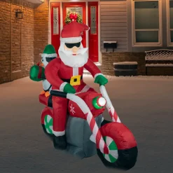 New LED Lighted Santa and Penguin on Motorcycle Outdoor Christmas Inflatable - 5' Santa Claus