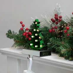 Best LED Lighted Shiny Christmas Tree Stocking Holder - 7" - Silver and Green Stocking Holders