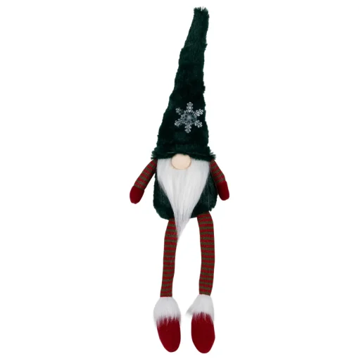 Online LED Lighted Sitting Gnome with Snowflake Christmas Figure - 13" - Green Gnomes