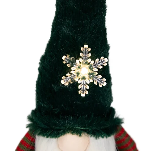 Online LED Lighted Sitting Gnome with Snowflake Christmas Figure - 13" - Green Gnomes