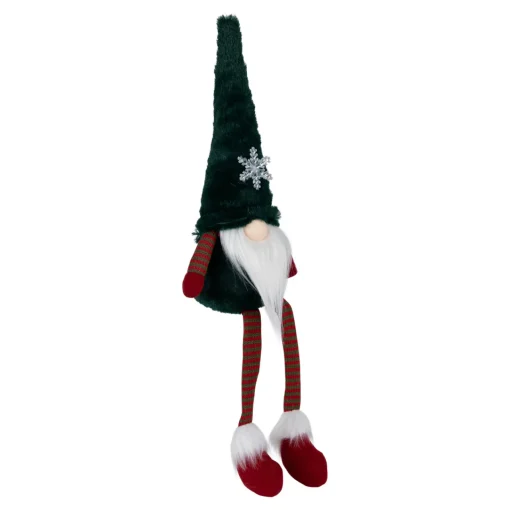 Online LED Lighted Sitting Gnome with Snowflake Christmas Figure - 13" - Green Gnomes