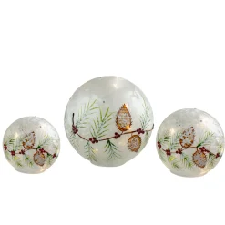New LED Lighted Snowball Glass Christmas Globes with Timer - 8" - Set of 3 People