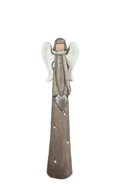 Clearance LED Lighted Tall Angel with Heart Christmas Figure - 24" - Brown and White Angels