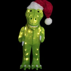 Sale LED Lighted Tinsel Santa T-Rex Dinosaur Outdoor Christmas Decoration - 30" - Warm White Animals