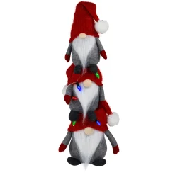 Hot LED Lighted Triple Stacked Gnomes Christmas Decoration - 26" - Multicolor Lights Gnomes
