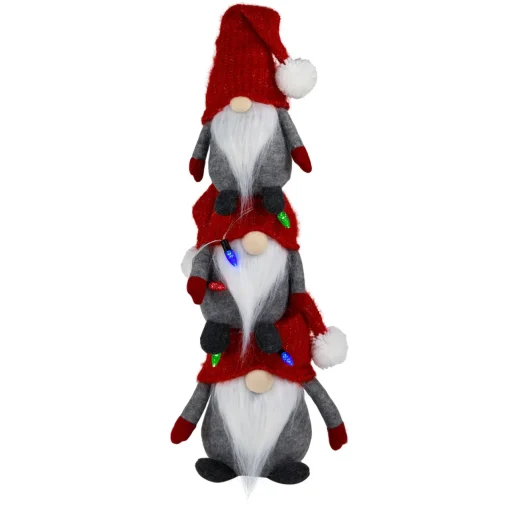 Hot LED Lighted Triple Stacked Gnomes Christmas Decoration - 26" - Multicolor Lights Gnomes