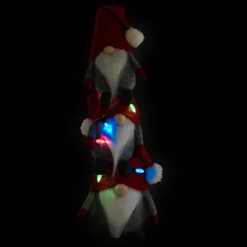 Hot LED Lighted Triple Stacked Gnomes Christmas Decoration - 26" - Multicolor Lights Gnomes