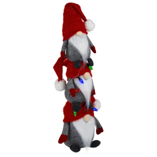 Hot LED Lighted Triple Stacked Gnomes Christmas Decoration - 26" - Multicolor Lights Gnomes