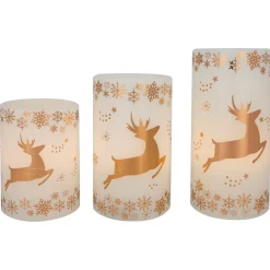 New LED Reindeer Flameless Flickering Wax Pillar Christmas Candles - 6" - Set of 3 Flameless Candles