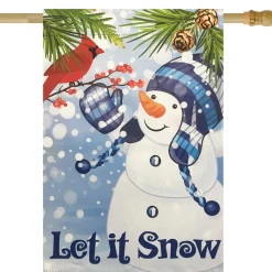Sale Let It Snow Snowman and Cardinal Outdoor House Flag 28" x 40" Yard Signs