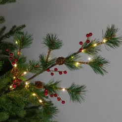 Lighted Berry and Pinecone Christmas Pine Spray - 29" - Warm White Sprays, Picks & Branches