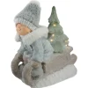 Clearance Lighted Boy on a Sled with Tree Christmas Decoration - 15" - Warm White Lights Porcelain Dolls