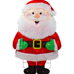 Discount Lighted 2D Chenille Santa Outdoor Christmas Decoration - 32" - Warm White Lights Santa Claus