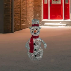 Clearance Lighted Glittered Rattan Snowman Outdoor Christmas Decoration - 28" - Clear Lights Snowmen