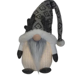 Hot Lighted Gnome with Antlers Christmas Figure - 9" - Gray and White Gnomes