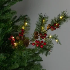 Hot Lighted Pinecone, Berry and Pine Christmas Spray - 27" - Warm White Sprays, Picks & Branches