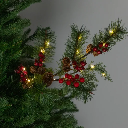 Hot Lighted Pinecone, Berry and Pine Christmas Spray - 27" - Warm White Sprays, Picks & Branches