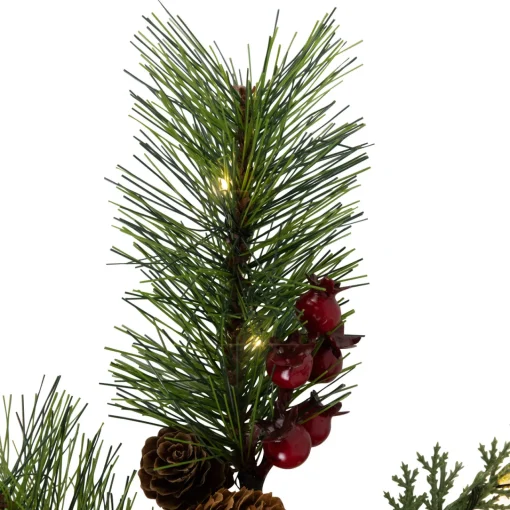 Hot Lighted Pinecone, Berry and Pine Christmas Spray - 27" - Warm White Sprays, Picks & Branches