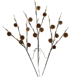 New Lighted Pinecone Christmas Branch Bundle - 23" - Warm White LED - Set of 3 Sprays, Picks & Branches