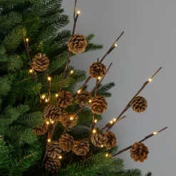 New Lighted Pinecone Christmas Branch Bundle - 23" - Warm White LED - Set of 3 Sprays, Picks & Branches