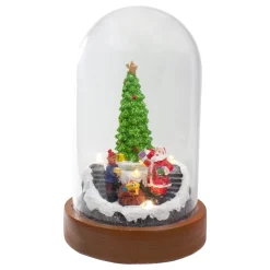 Hot Lighted Santa and Christmas Tree Cloche Style Decoration - 7" Animated & Musical