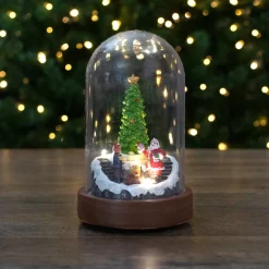 Hot Lighted Santa and Christmas Tree Cloche Style Decoration - 7" Animated & Musical