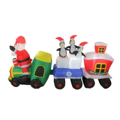 Clearance Lighted Santa and Penguins on Train Outdoor Christmas Inflatable - 6.5' Inflatable