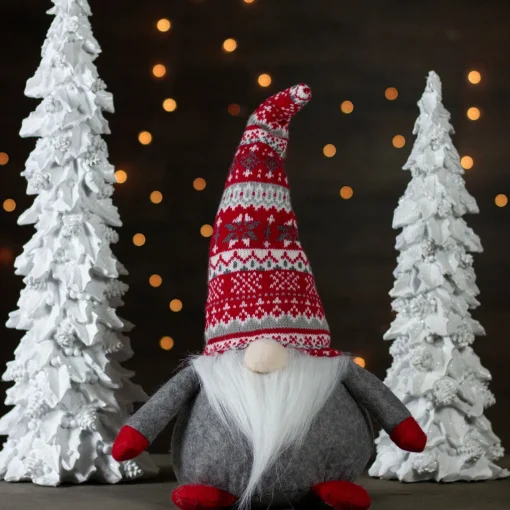Online Lodge-Style Plush Gnome Christmas Figure - 17" - Red, Gray, and White Gnomes