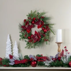 Hot Magnolia and Red Berries Artificial Christmas Wreath - 22-Inch, Unlit Unlit