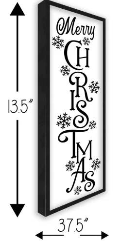 Clearance Merry Christmas Snowflakes 13.5" x 37.5" Framed Christmas Wall Decor Art Print Sign Poster in a Black Wooden Frame with UV Acrylic and Hangers Wall